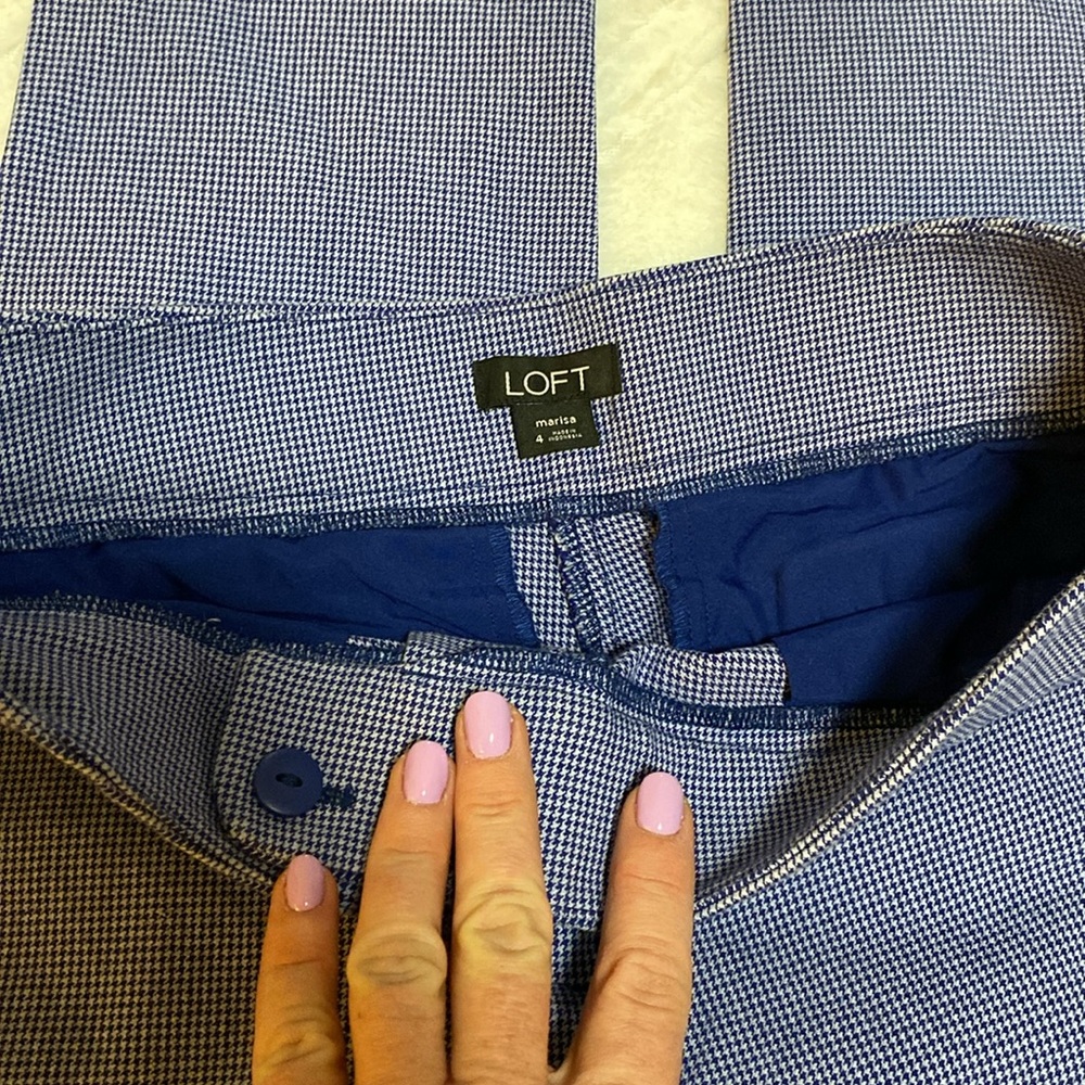 LOFT Marisa Blue & White Houndstooth Ankle Pants 4 - Picture 6 of 6